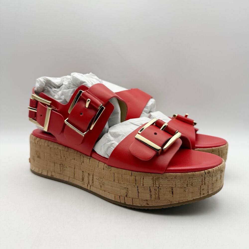 Michael Kors Womens Colby Flatform Sandals LEFT 6 M RIGHT 6.5 M Red Leather EUC